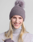 ALASHAN CASHMERE LUXE RIBBED FOX POMPOM HAT