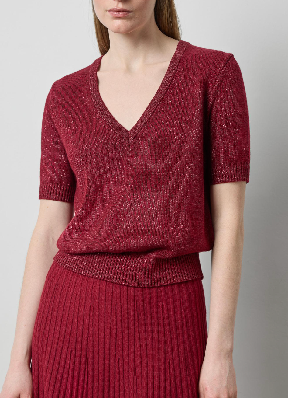 LILLA P SHORT SLEEVE V-NECK SPARKLE SWEATER