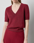LILLA P SHORT SLEEVE V-NECK SPARKLE SWEATER