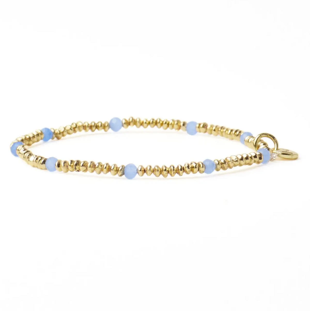 INK + ALLOY ASHLEY SMALL BRASS + CRYSTAL STRETCH BRACELET BLUE/GOLD