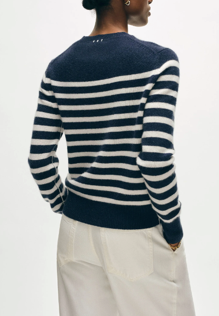 WHITE &amp; WARREN CASHMERE STRIPED CREWNECK