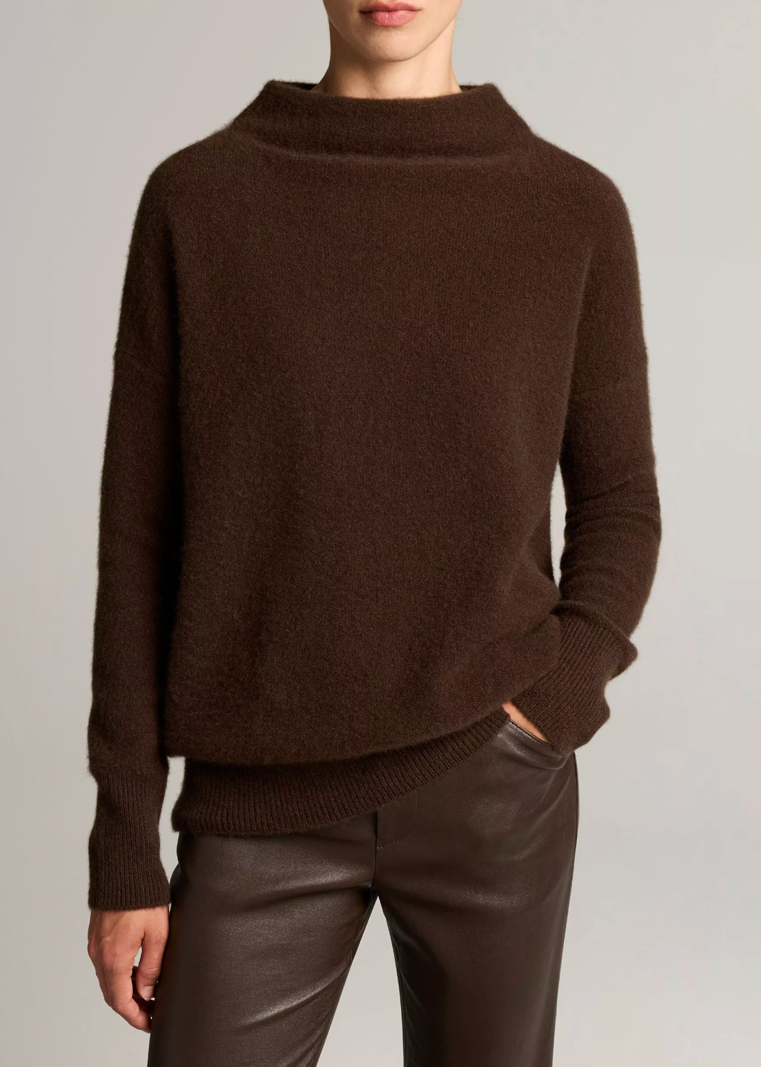 VINCE BOILED FUNNEL NECK PULLOVER