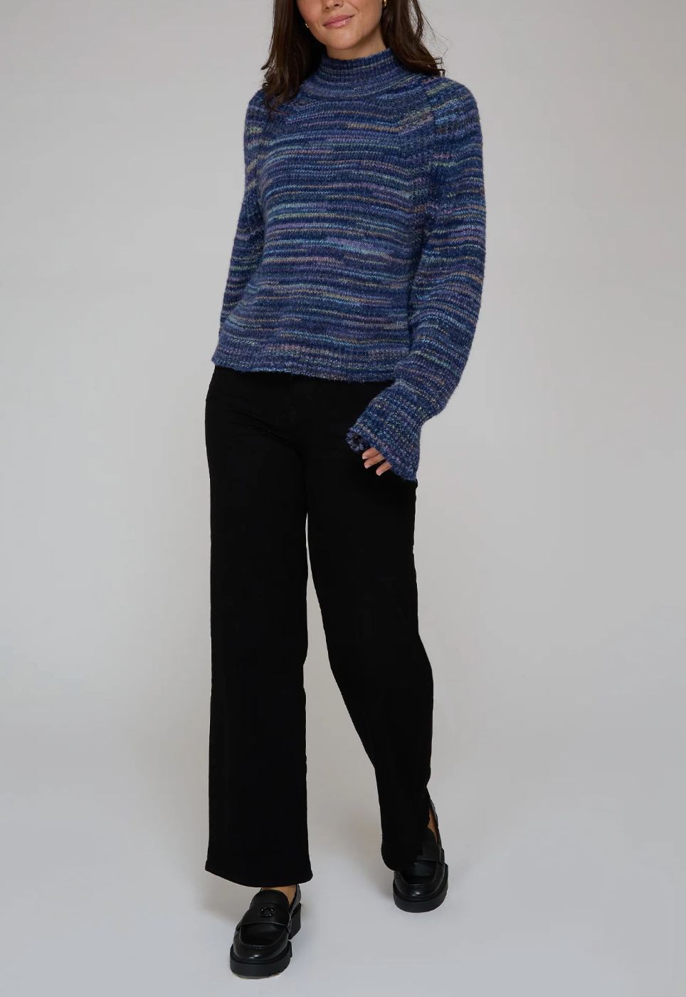 AUTUMN CASHMERE SPACE DYE BOXY MOCK W/ SHAKER DETAIL