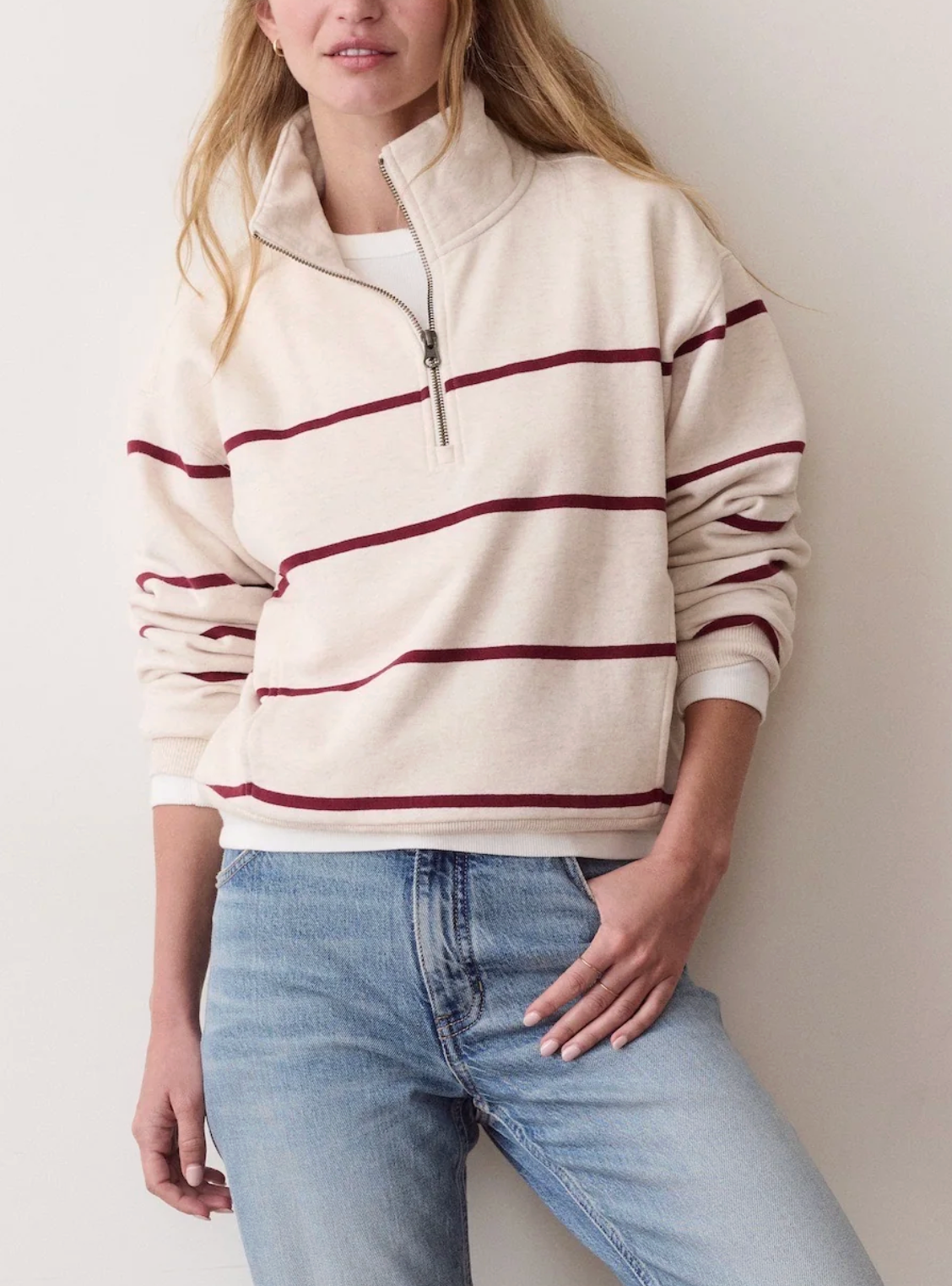 MARINE LAYER CLOUD 9 HALF ZIP SWEATSHIRT WIDE STRIPE