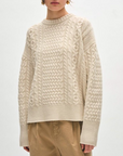 WHITE + WARREN CASHMERE BLEND FISHERMAN CABLE CREWNECK