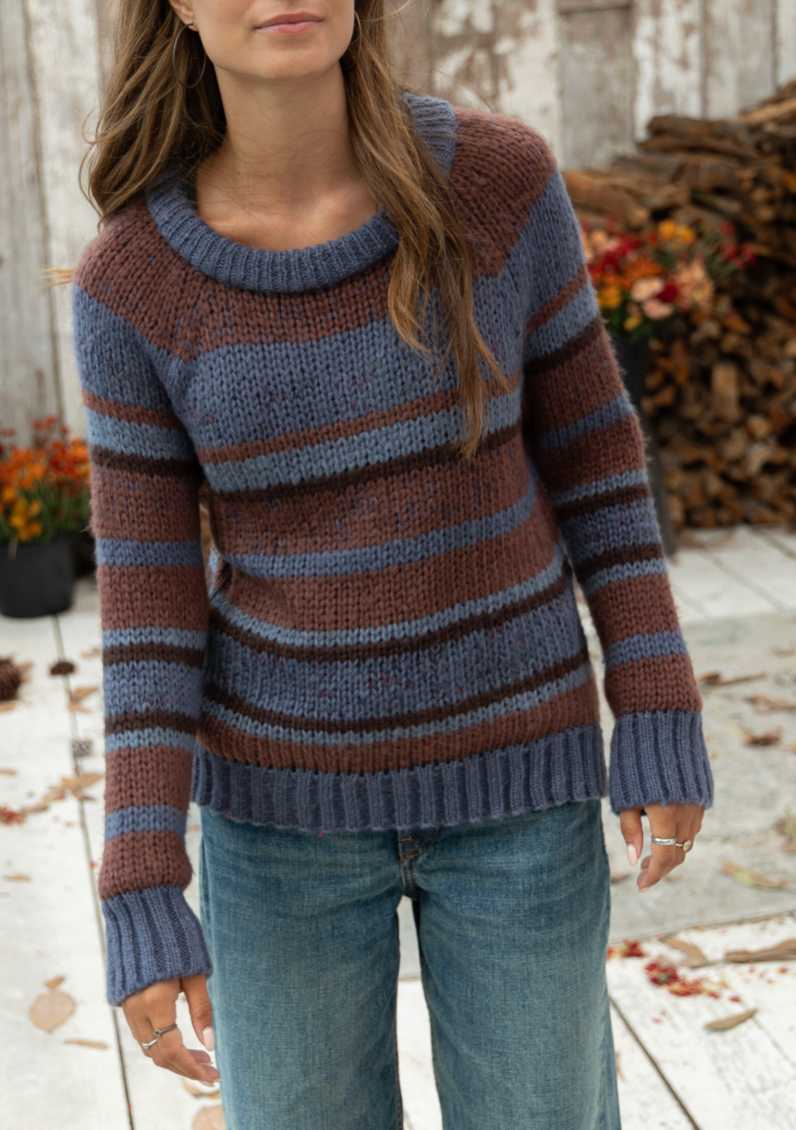 WOODEN SHIPS INEZ STRIPED RAGLAN CREW CHUNKY