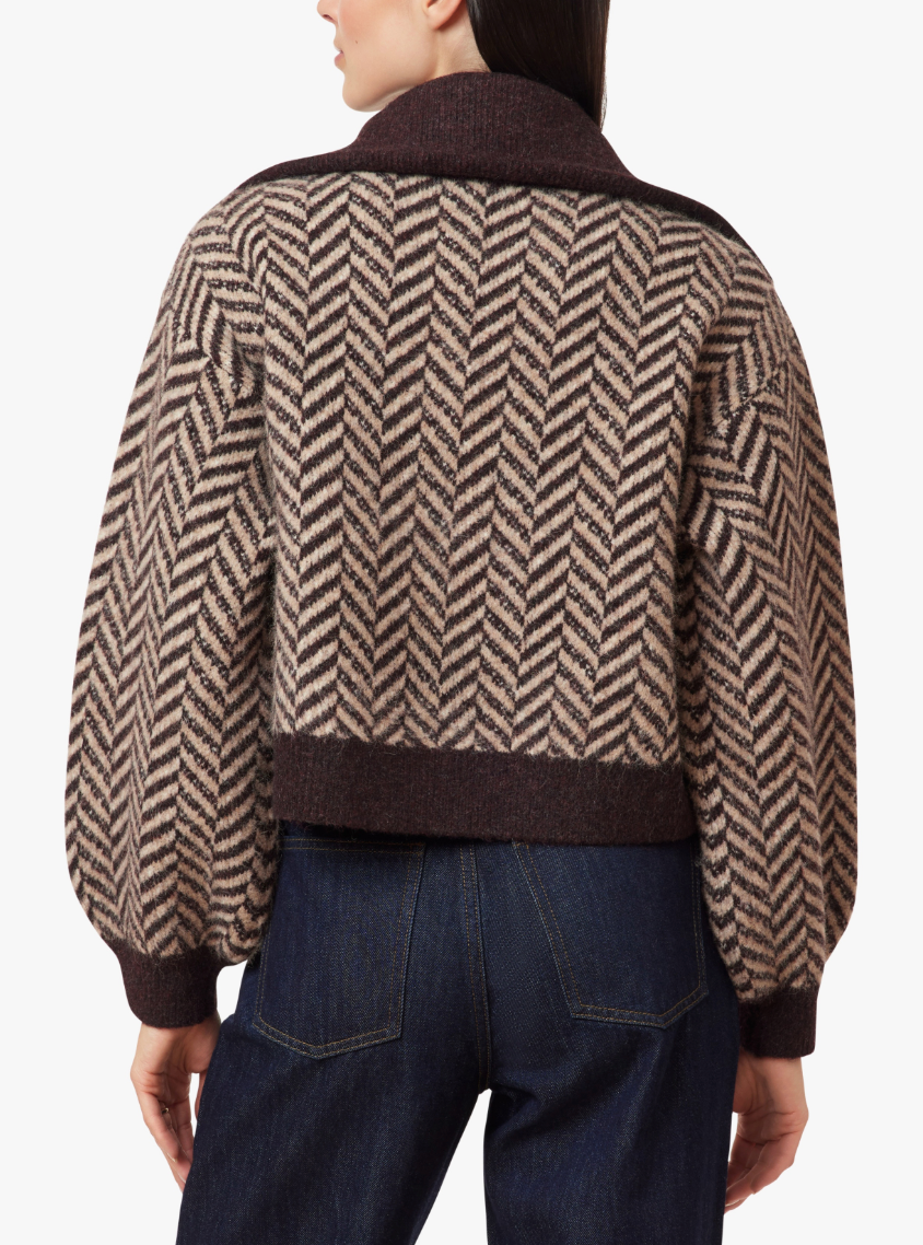 HABITUAL HERRINGBONE ZIP FRONT CARDIGAN