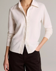 VINCE SATIN TRIMMED MIXED MEDIA CARDIGAN