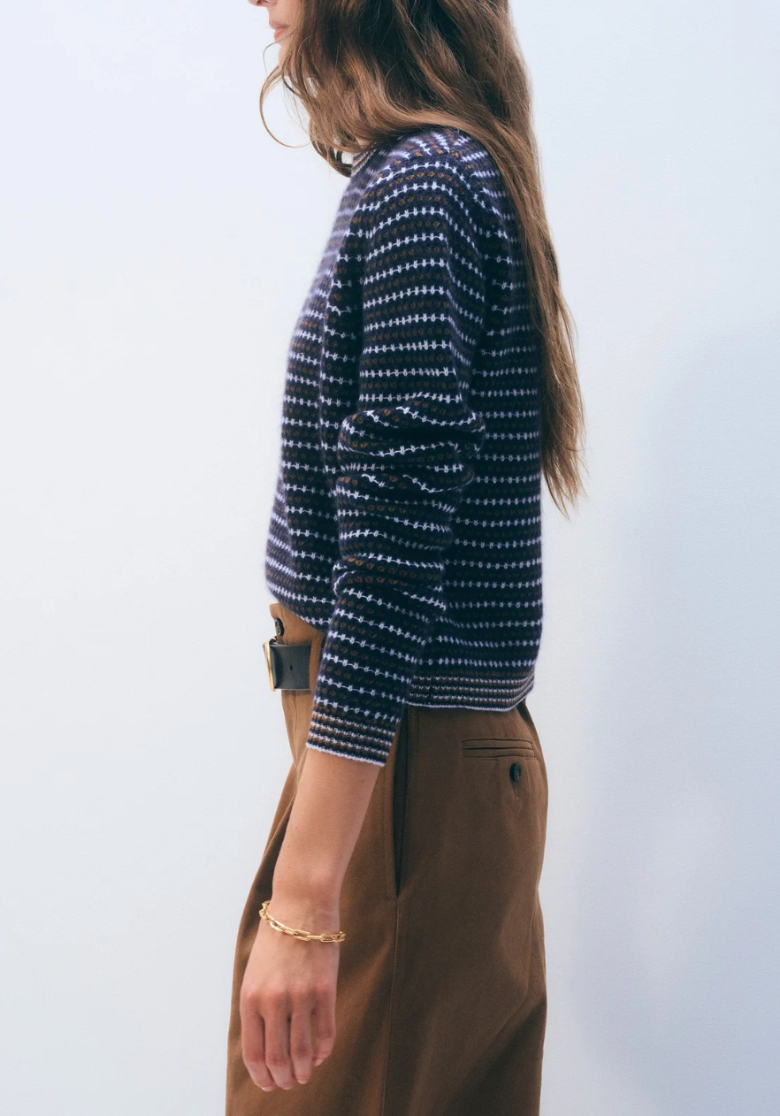 WHITE &amp; WARREN CASHMERE TEXTURED STRIPE CREW