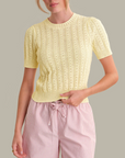 525 AMERICA ARDEN POINTELLE PUFF SLEEVE PULLOVER