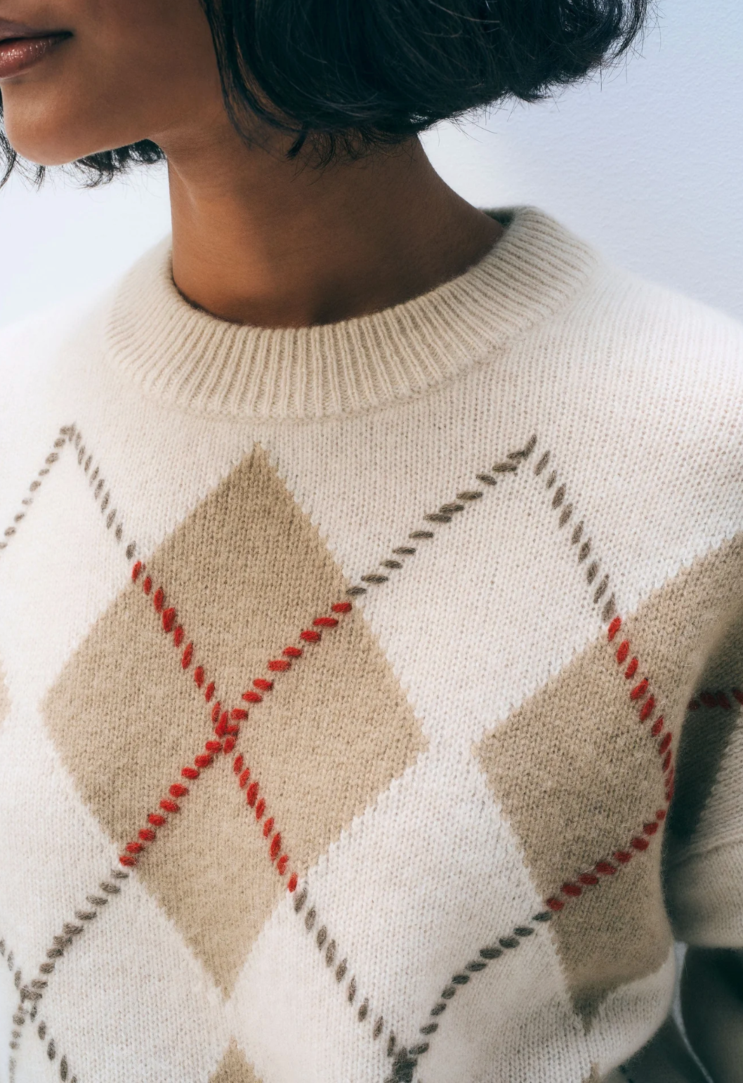 WHITE &amp; WARREN CASHMERE ARGYLE CREW