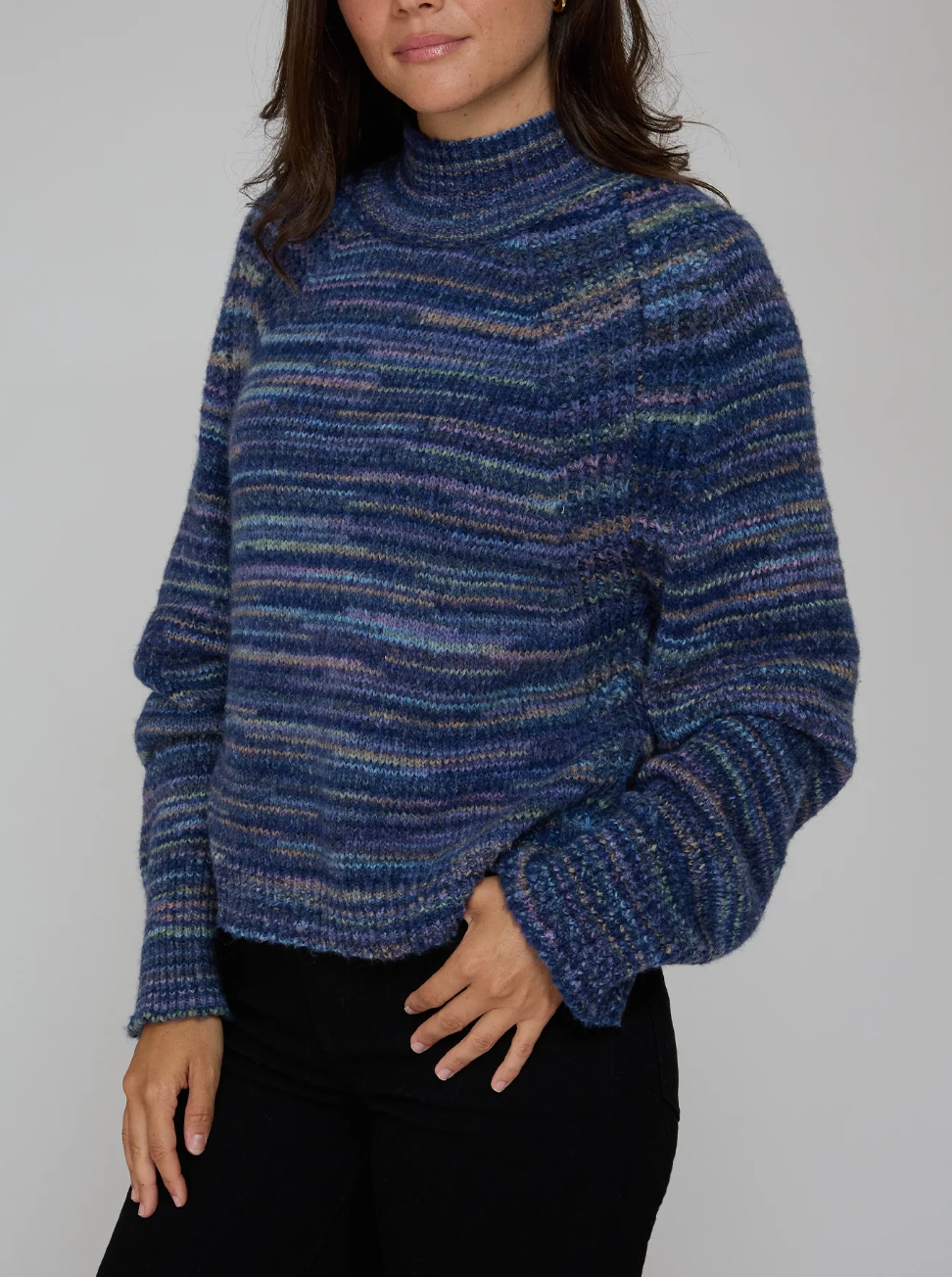 AUTUMN CASHMERE SPACE DYE BOXY MOCK W/ SHAKER DETAIL