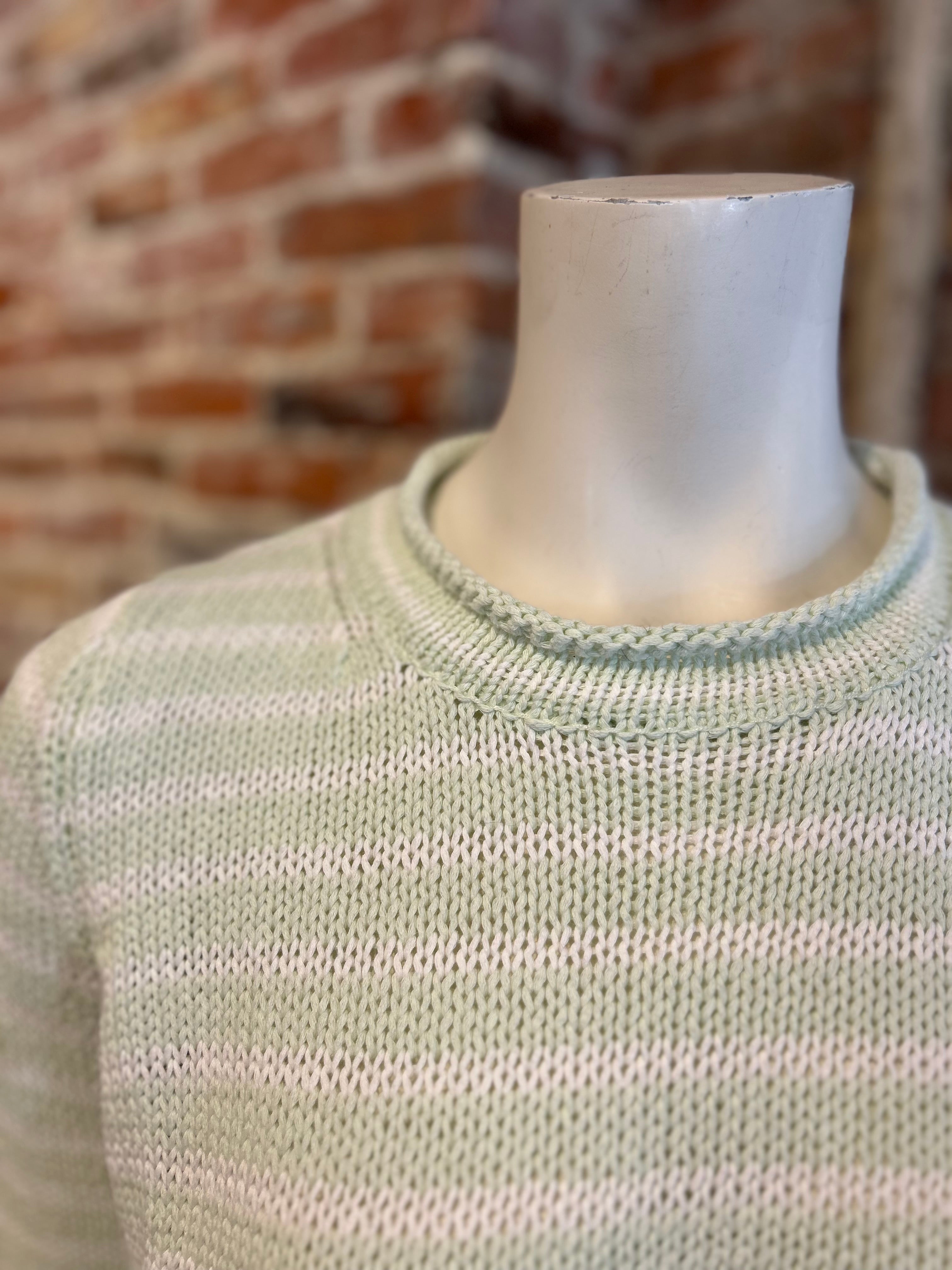 OLIVACEOUS STRIPED COTTON SWEATER