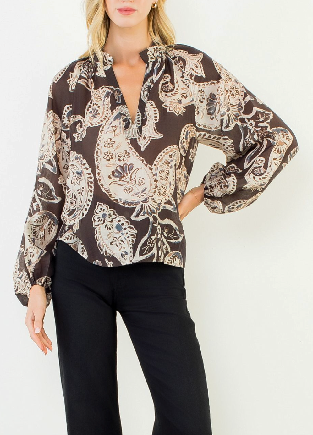 THML OPAL PAISLEY PRINTED V NECK BLOUSE