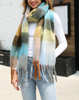 WONA SOFT PLAID OBLONG FRINGE SCARF
