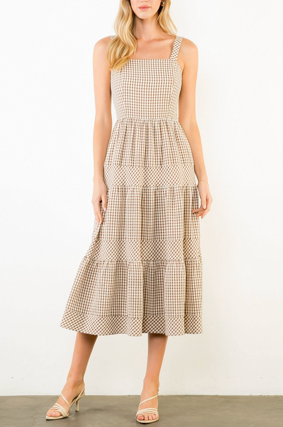 THML THIN STRAP GINGHAM TIERED DRESS