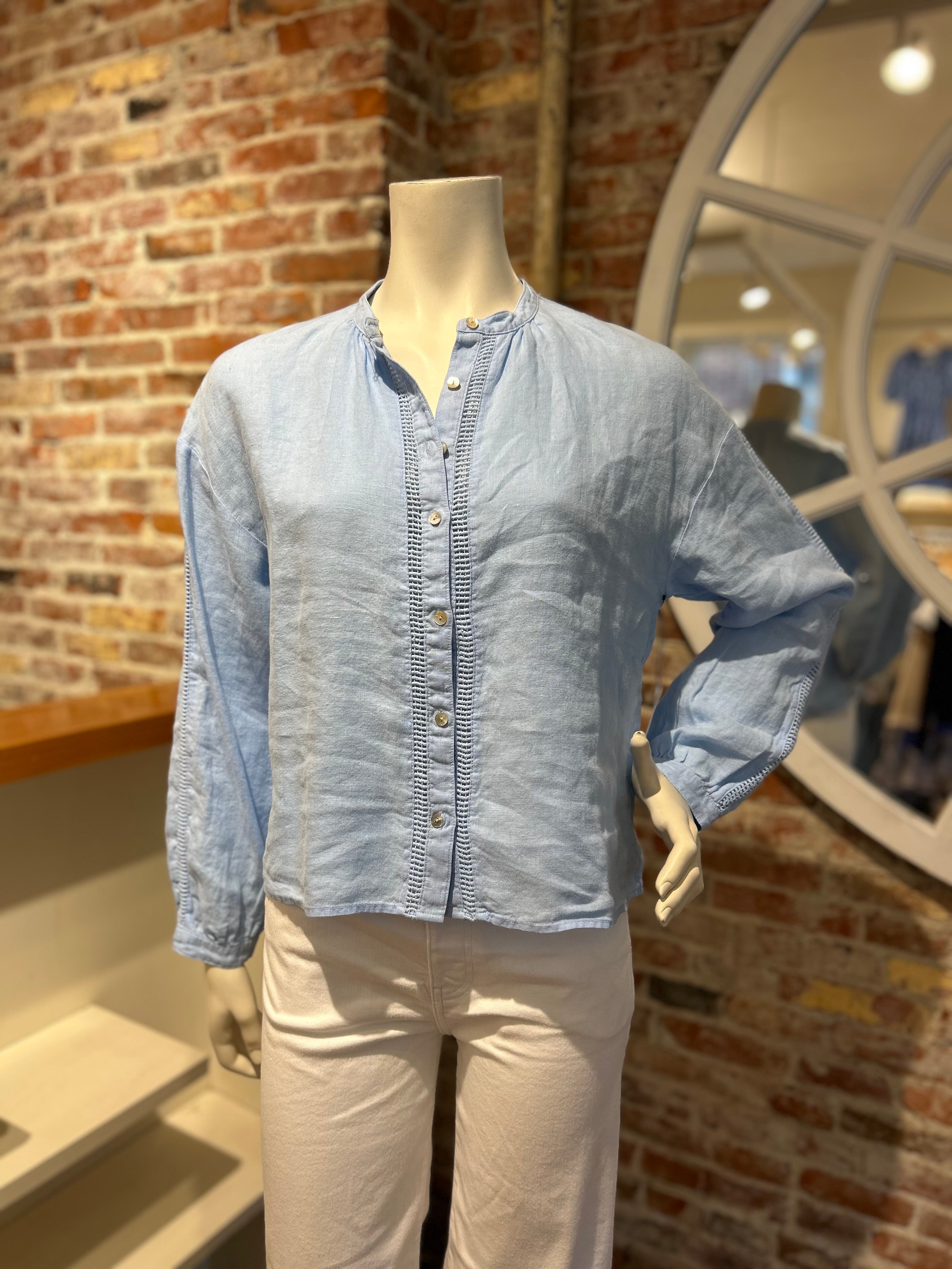 BELLA DAHL MANDARIN COLLAR TRIMMED BUTTON DOWN