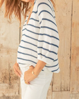 WOODEN SHIPS HELENE STRIPED 3/4 SLEEVE TOP COTTON