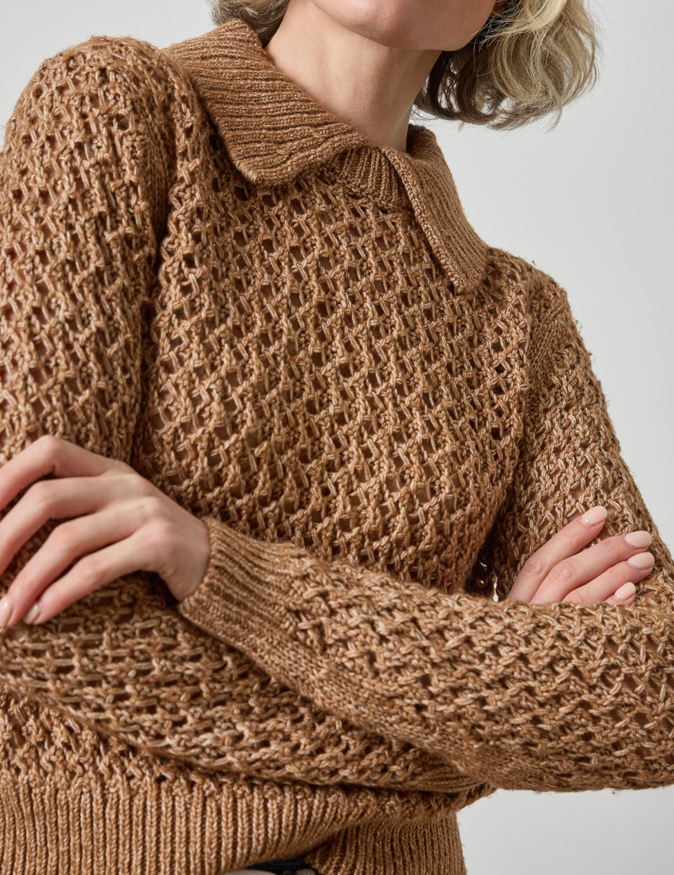LILLA P TEXTURED POLO SWEATER