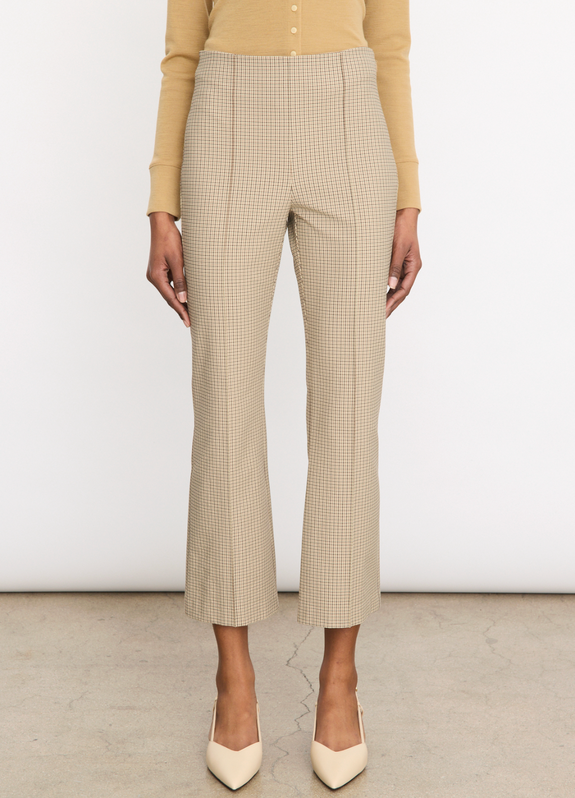 VINCE NIKI MID RISE PLAID CROP FLARE