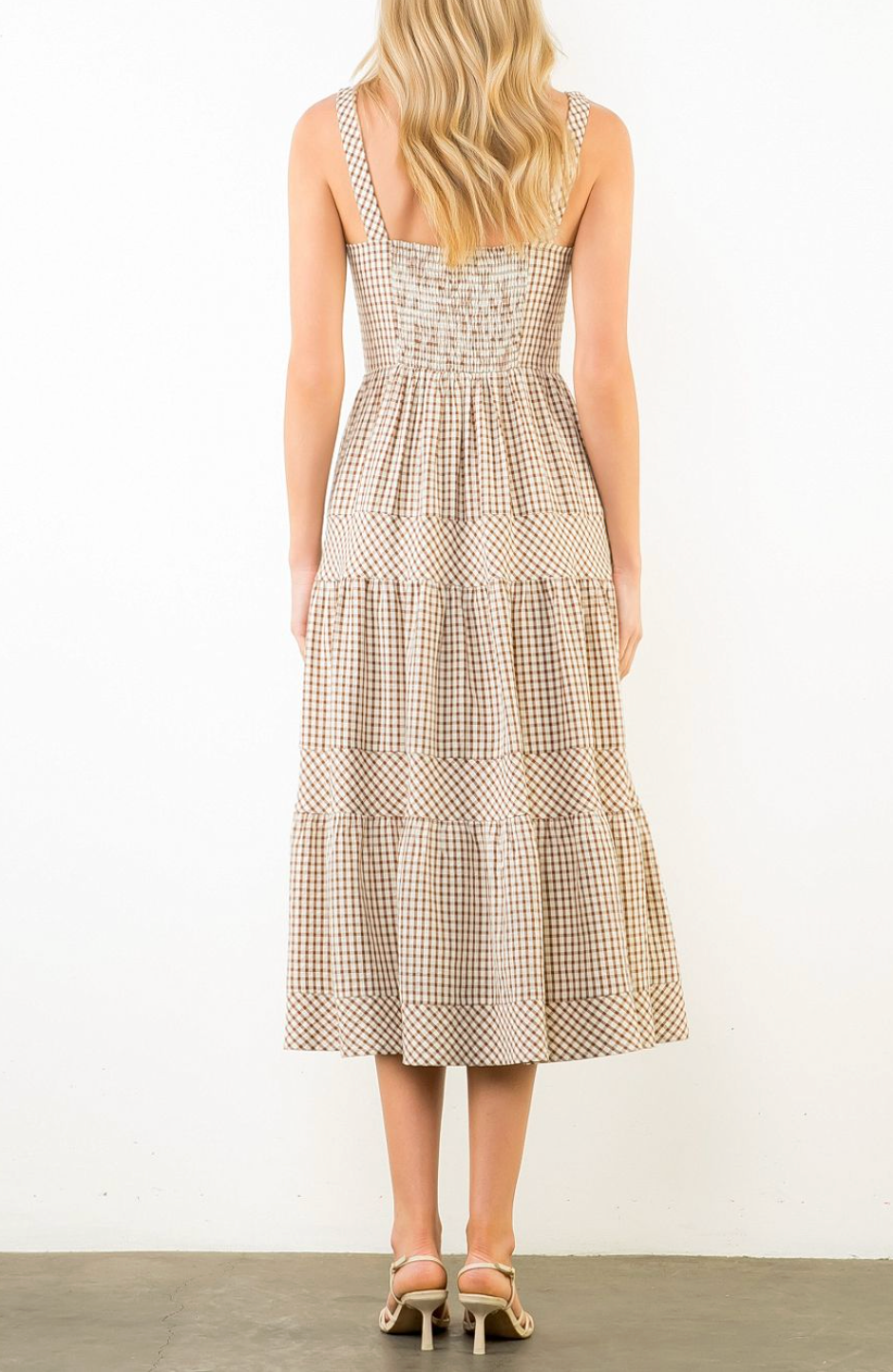THML THIN STRAP GINGHAM TIERED DRESS