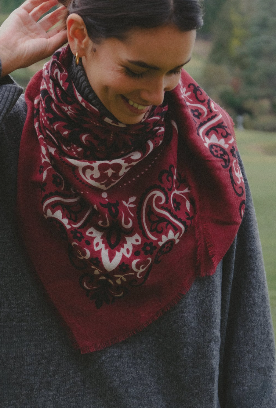 MAISON LECOMTE FLAMENT WOOL &amp; CASHMERE BANDANA SCARF