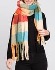 WONA PLAID PATTERNED FRINGE OBLONG SCARF
