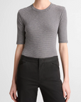 VINCE STRIPED ELBOW SLEEVE CREW