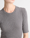 VINCE STRIPED ELBOW SLEEVE CREW