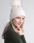 ALASHAN CASHMERE LUXE RIBBED FOX POMPOM HAT