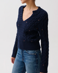 PISTOLA SHANA LONG SLEEVE CABLE EMBROIDERED SWEATER