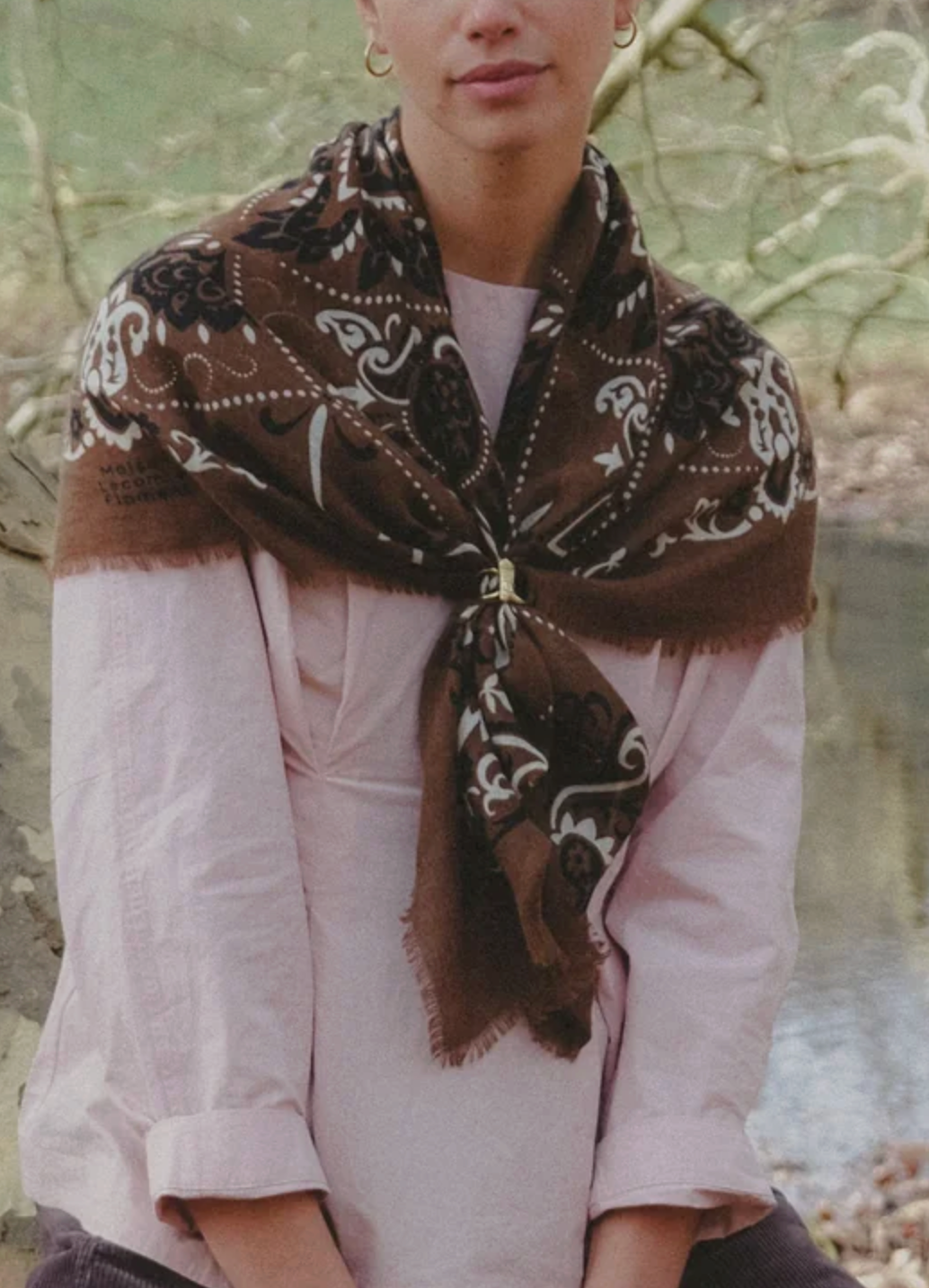 MAISON LECOMTE FLAMENT WOOL &amp; CASHMERE BANDANA SCARF