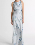 VINCE PETAL BLUR TWIST-SHOULDER COWL NECK DRESS