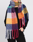 WONA PLAID PATTERNED FRINGE OBLONG SCARF