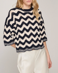 AUTUMN CASHMERE ZIG ZAG STITCH S/S CREW W/ SCALLOP EDGE