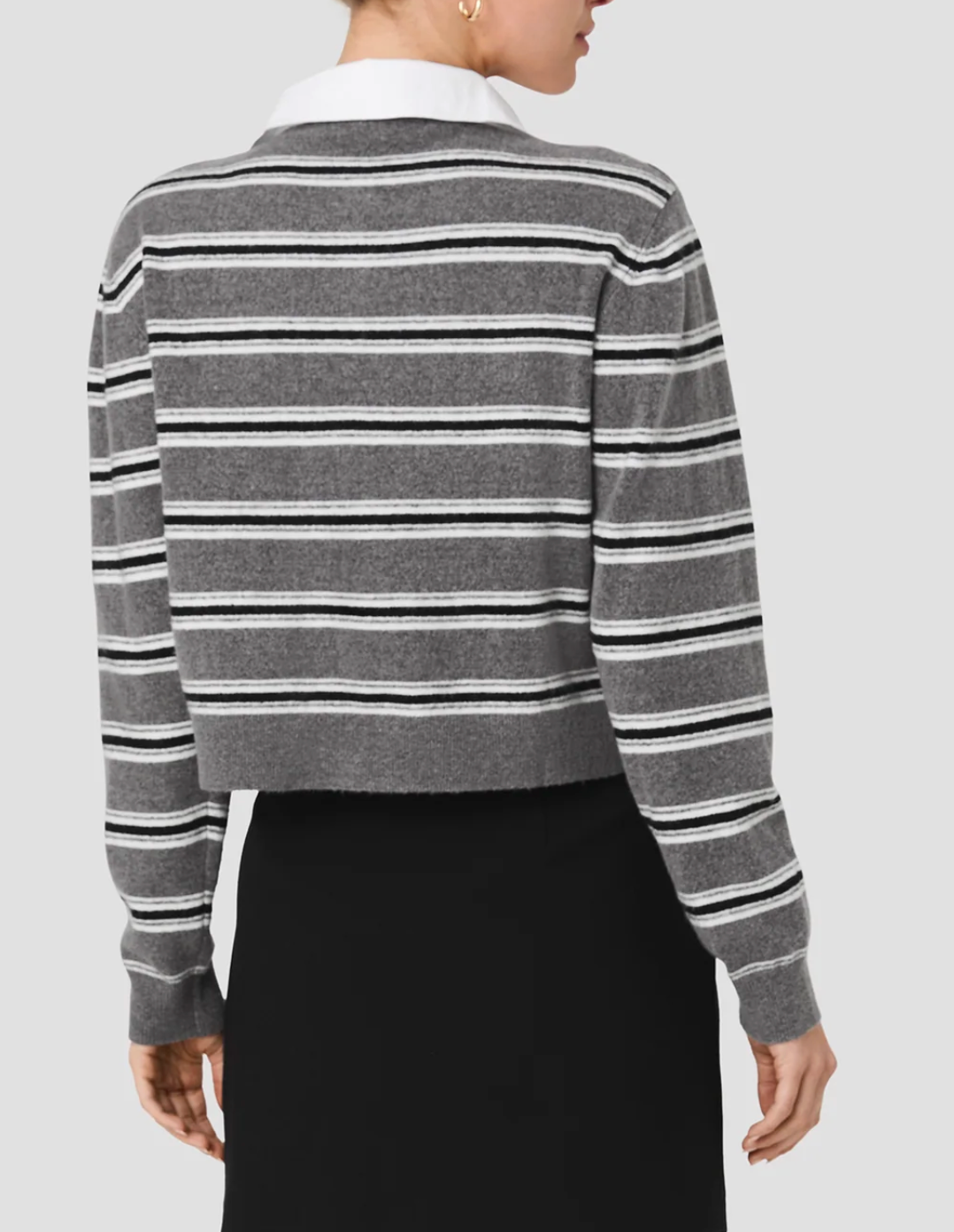 FRENCH CONNECTION YULIA KNIT CAMPUS STRIPE CONTRAST COLLAR PULLOVER