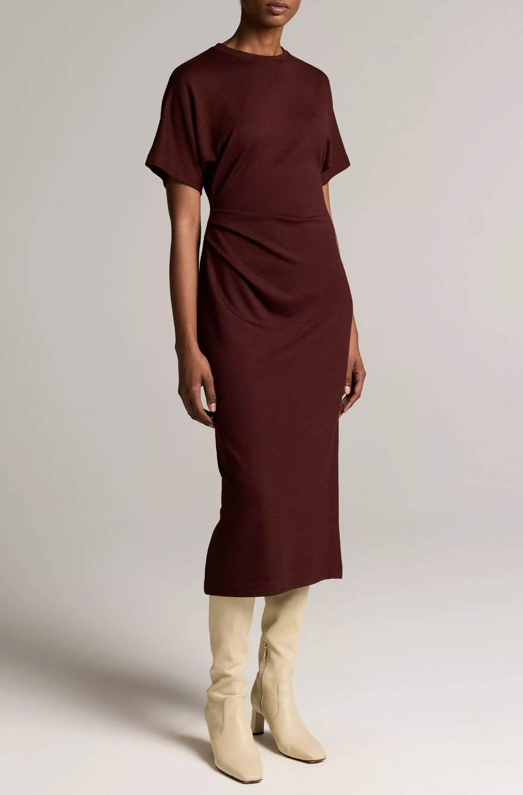 VINCE S/S SIDE ROUCHE DRESS