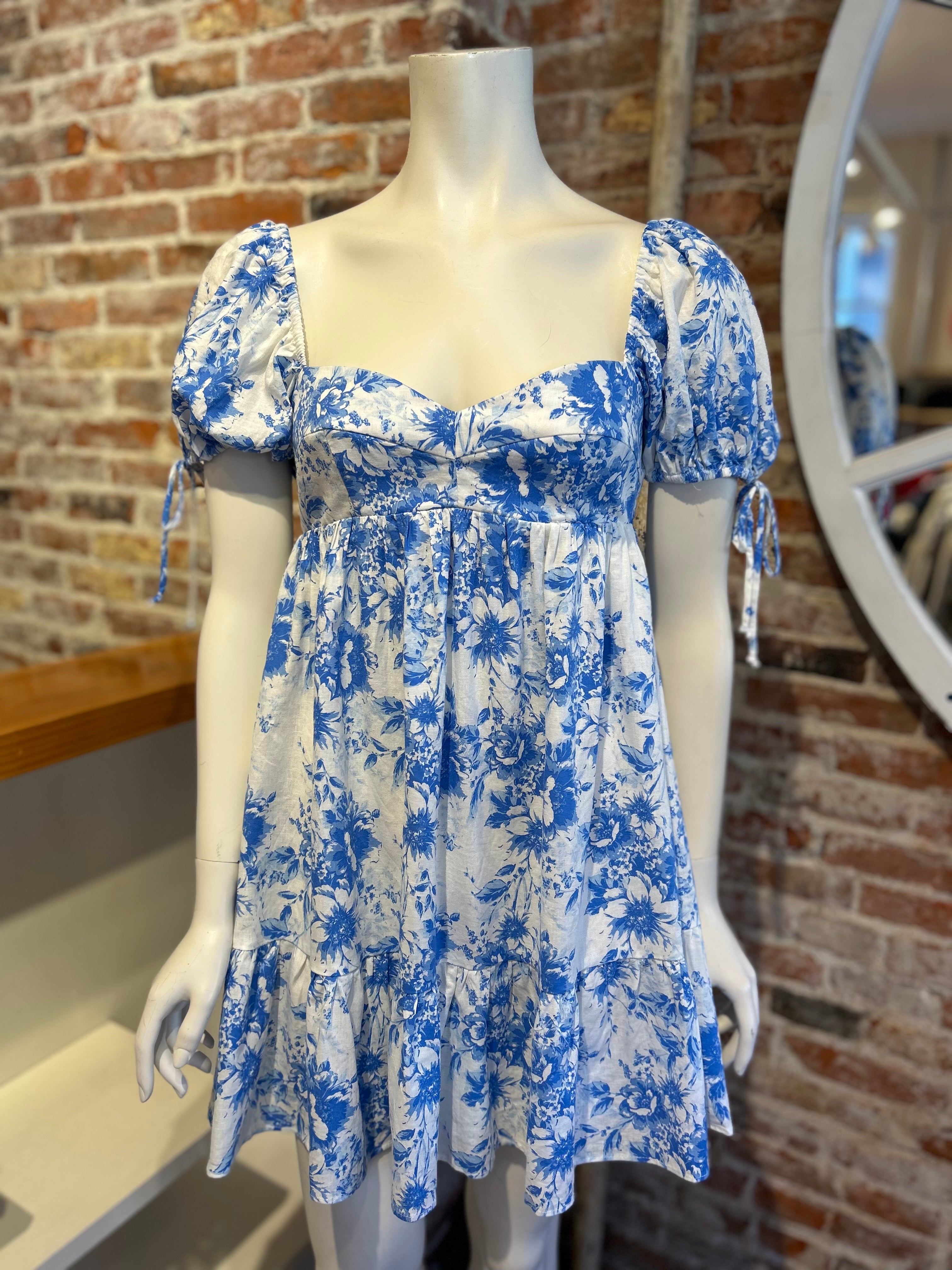 OLIVACEOUS FLORAL MINI DRESS W/ PUFF SLEEVE