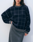 WHITE & WARREN CASHMERE BLEND WINDOWPANE SWEATSHIRT