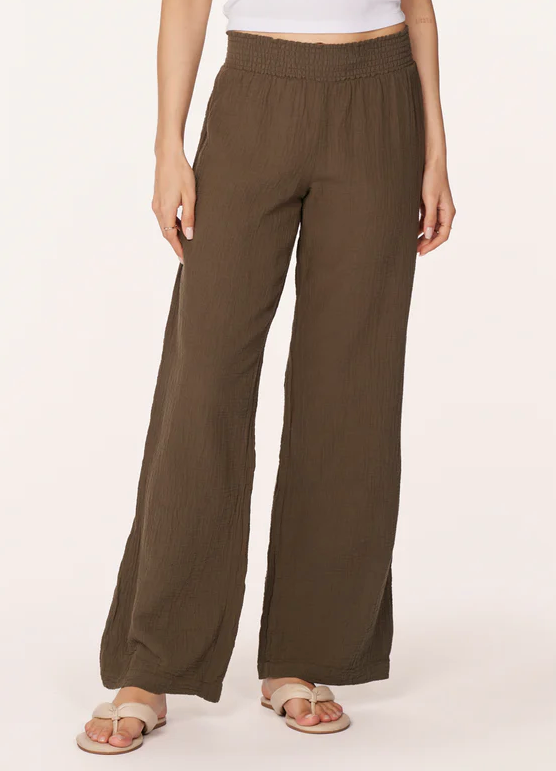 BOBI SMOCKED WAIST WIDE LEG PANT