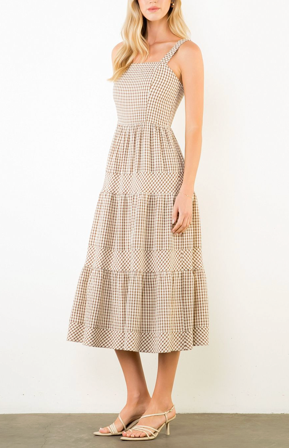 THML THIN STRAP GINGHAM TIERED DRESS