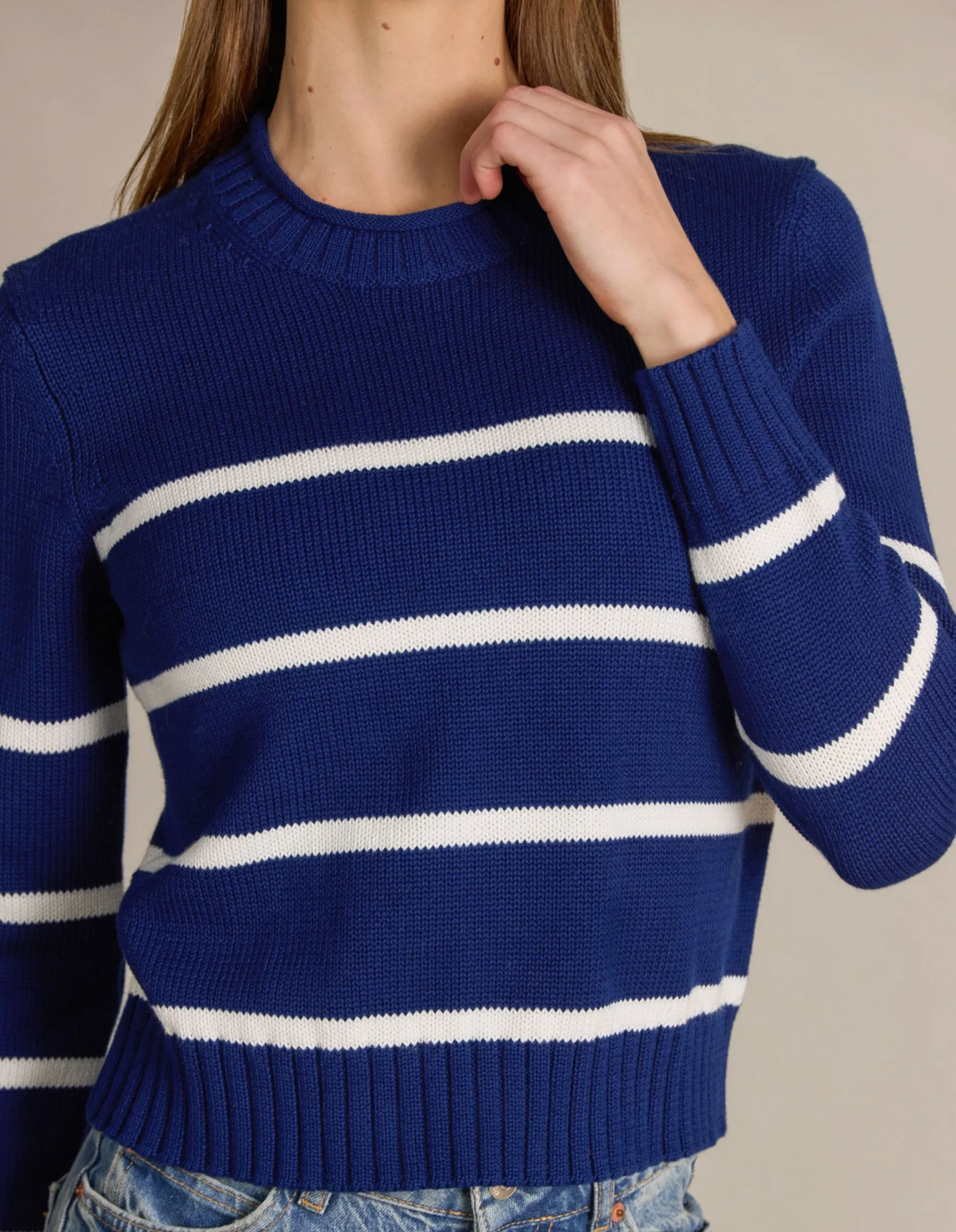 ALASHAN COTTON CASHMERE DIANA STRIPE CHUNKY CREW
