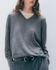 WHITE & WARREN SUPERFINE MERINO LAYERED V NECK
