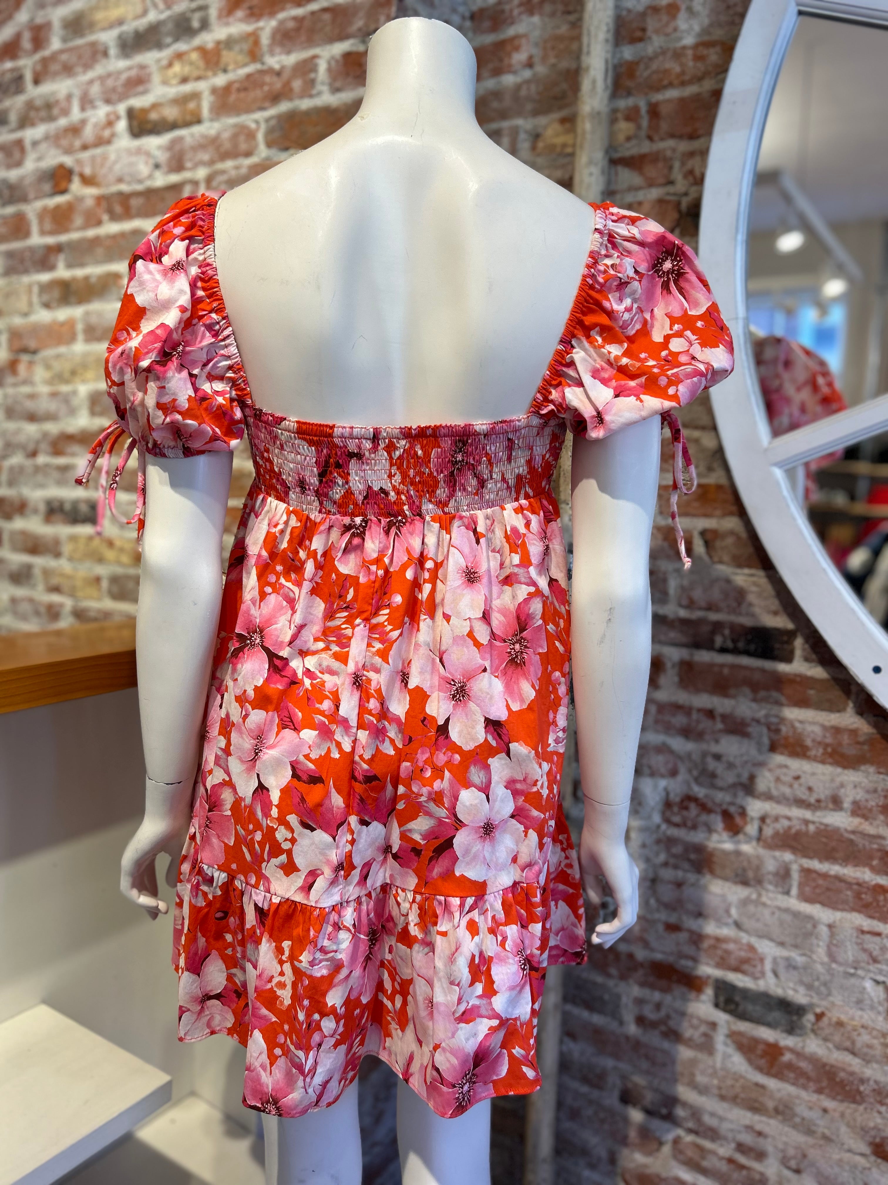 OLIVACEOUS FLORAL MINI DRESS W/ PUFF SLEEVE