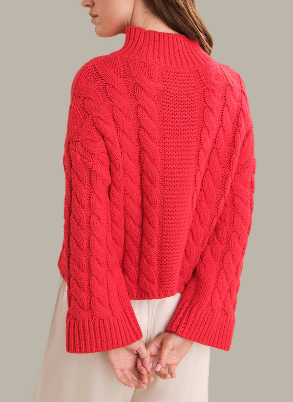 525 AMERICA ADALYNN OVERSIZED CHUNKY CABLE MOCK NECK PULLOVER