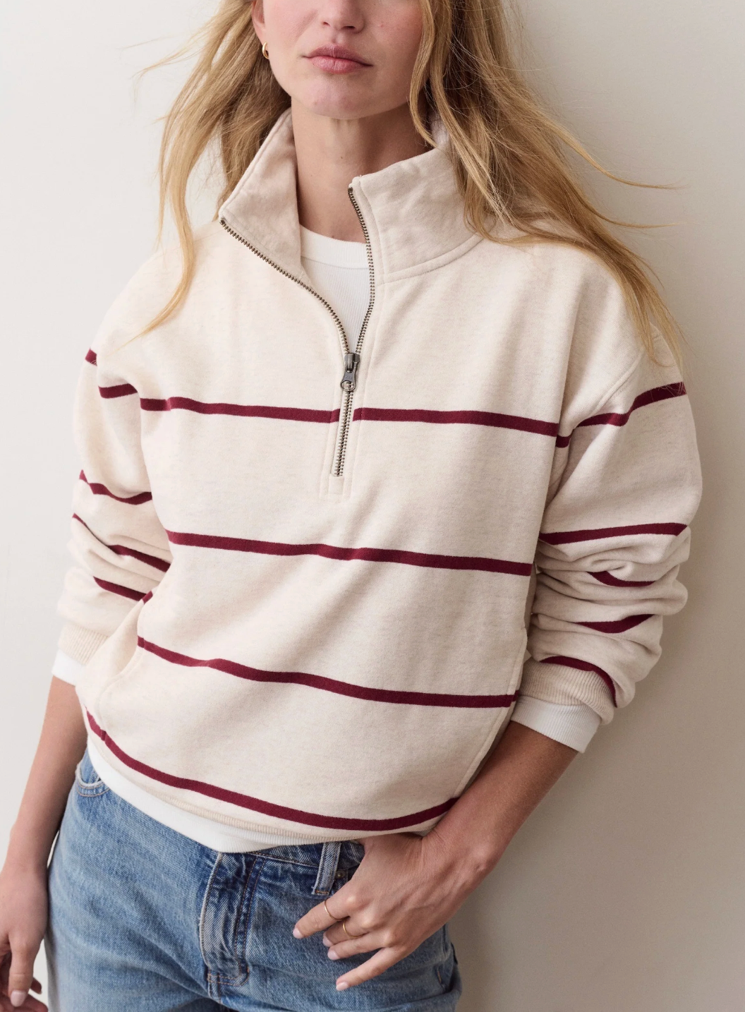 MARINE LAYER CLOUD 9 HALF ZIP SWEATSHIRT WIDE STRIPE