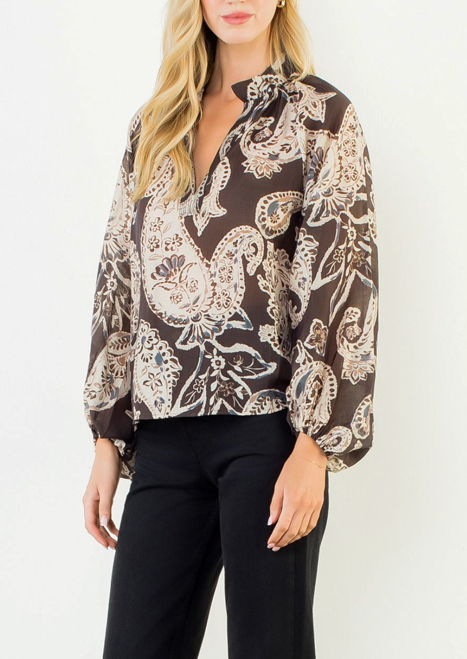 THML OPAL PAISLEY PRINTED V NECK BLOUSE