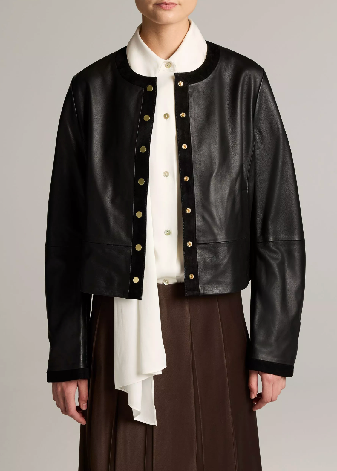 VINCE LEATHER CROPPED JACKET