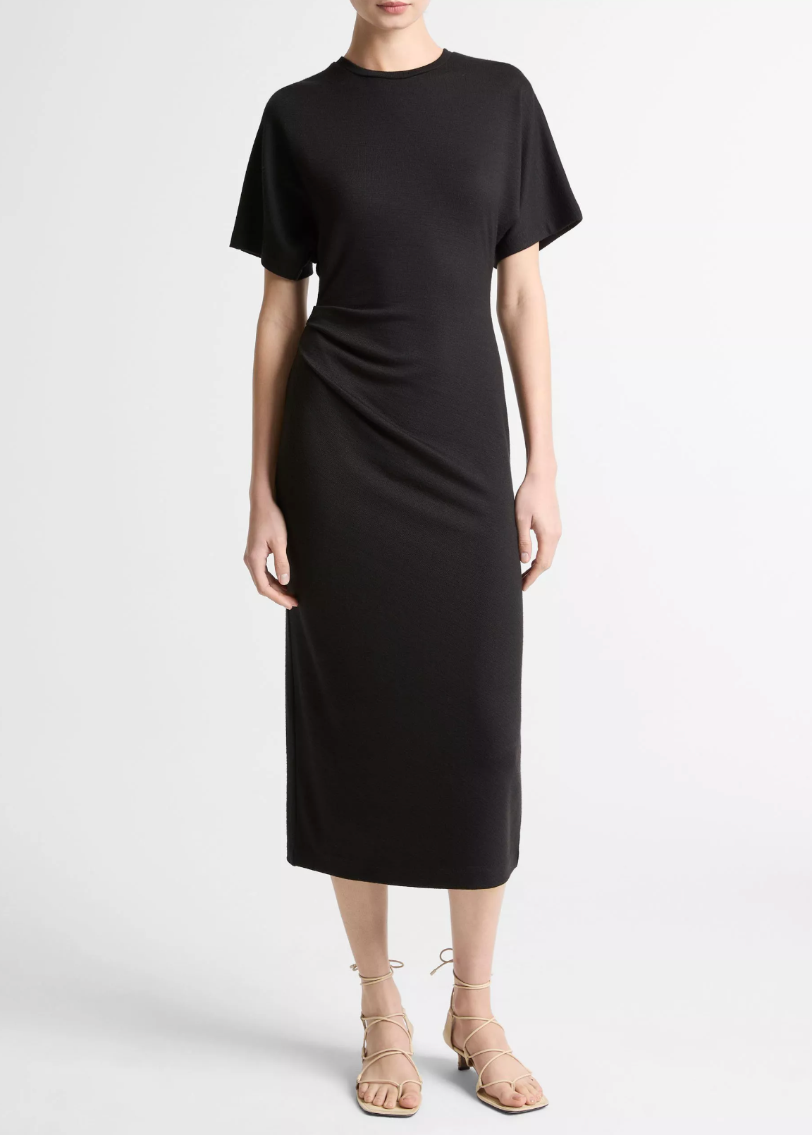 cap sleeve matte jersey ruched side dress Betsy & Adam Plus Size Sequined-Lace Ruched Gown - Charcoal Gray
