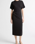 VINCE RUCHED-SIDE MATTE JERSEY SHORT-SLEEVE DRESS
